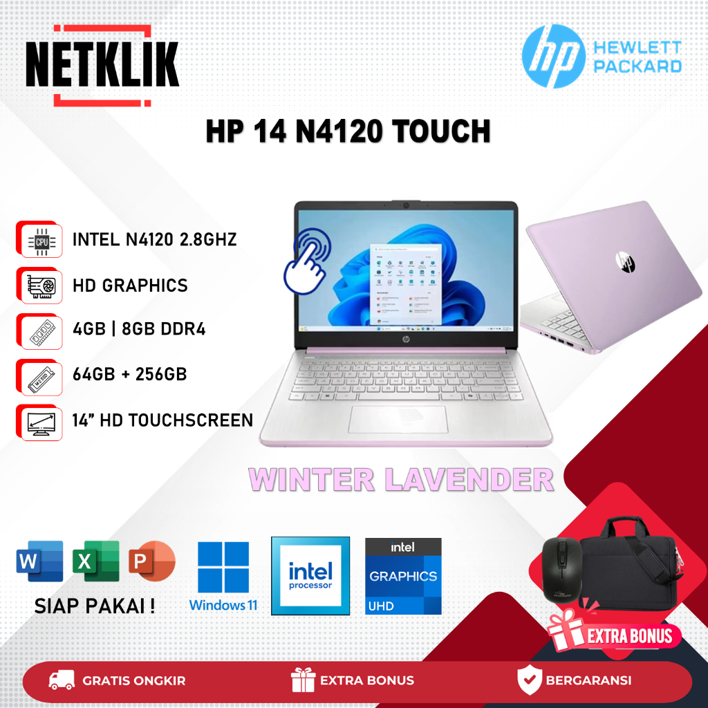 Laptop HP 14 Intel Celeron N4120 8GB 256GB Touchscreen WIN11 Home Baru