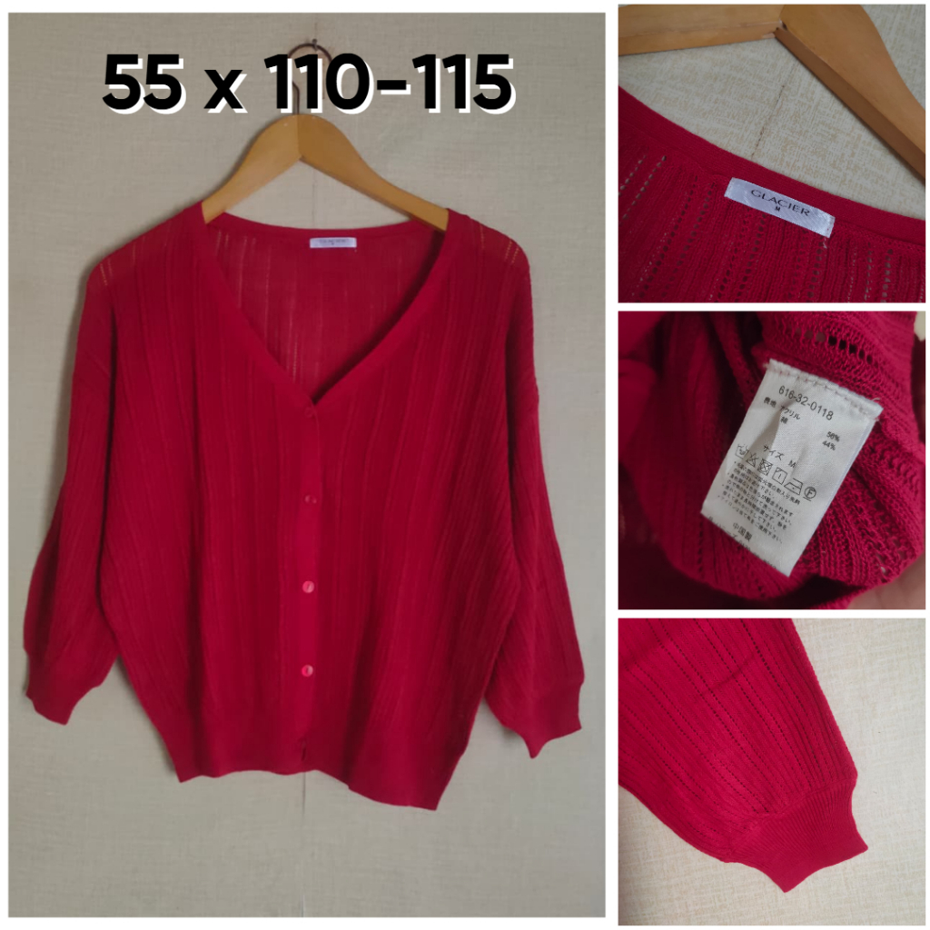 Cardigan Glacier V Neck Over Size M Wanita Cardi Rajut Jaring Lengan 3/4 D128