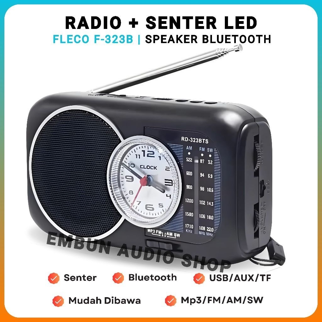 PALING MURAH BANGGETRadio Bluetooth USB/TF FLECO F-323B Bisa Bluetooth Speaker + Senter Led + Lampu 
