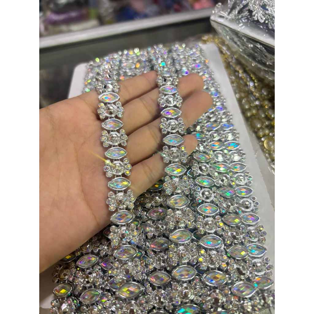 [ROLL] Aplikasi Payet Rangkai Jahit Model Daun Mata Baru Premium