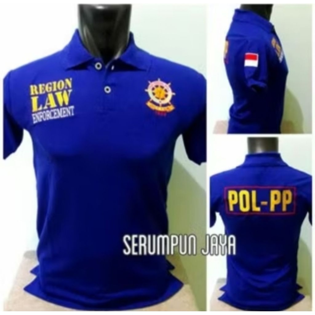 KAOS SATPOL PP BIRU LENGAN PENDEK FULL BORDIR - KAOS KERAH POL PP BIRU BORDIR - KAOS SATPOL PP BIRU