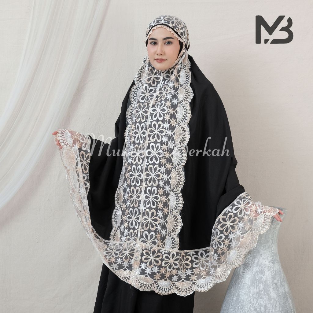 Mukena Nameera Princes Katun Hitam Renda Mewah Full Set