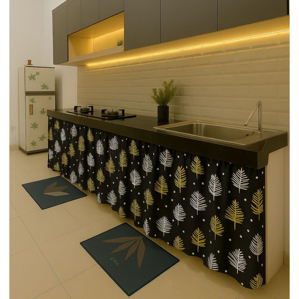 Gorden Kolong Dapur 100x70 cm – Polymicro Elegan + Tali Pengait | Gorden Kolong Meja Dapur Minimalis