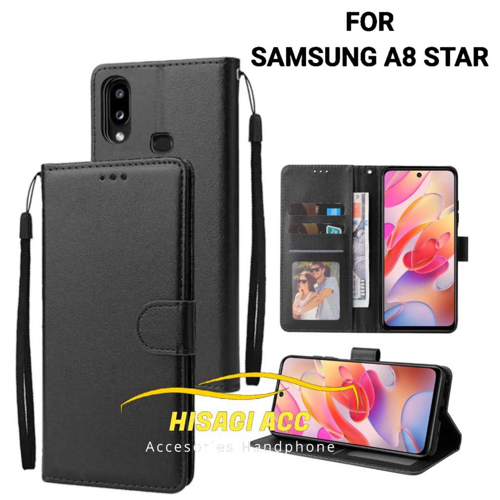 Casing Hp Cover hp Untuk SAMSUNG GALAXY A8 STAR Leather Flip Case Dompet