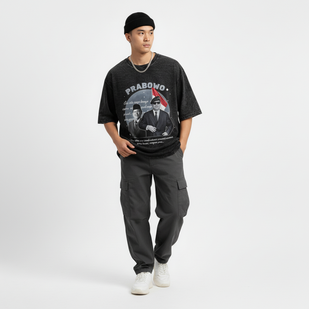TRYWORLD Kaos Prabowo Oversize Washed Tshirt Kaos Presiden Indonesia vintage streetwear skena