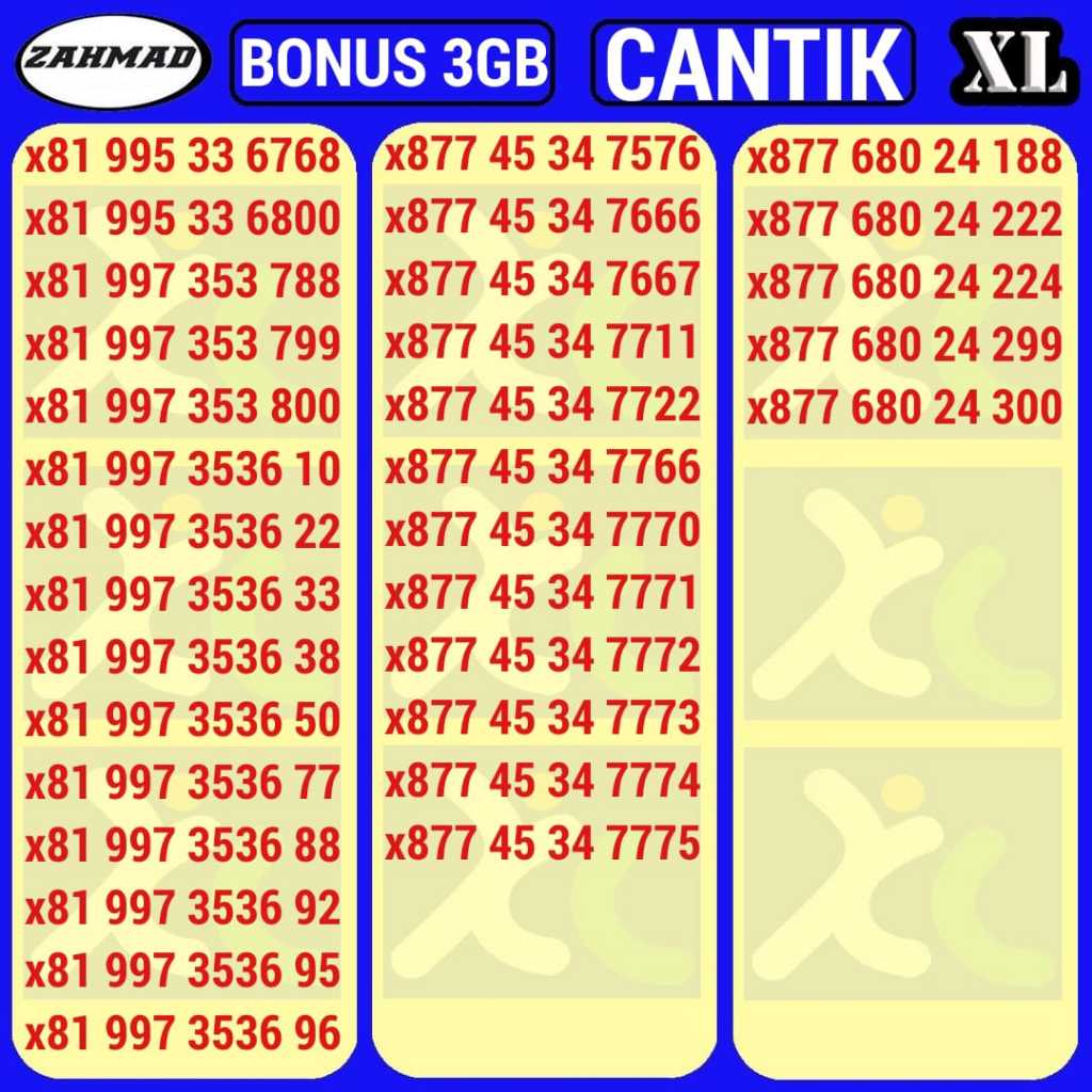 XL-A) NOCAN XL BONUS KUOTA kartu perdana nomor cantik triple AABB ABAB murah