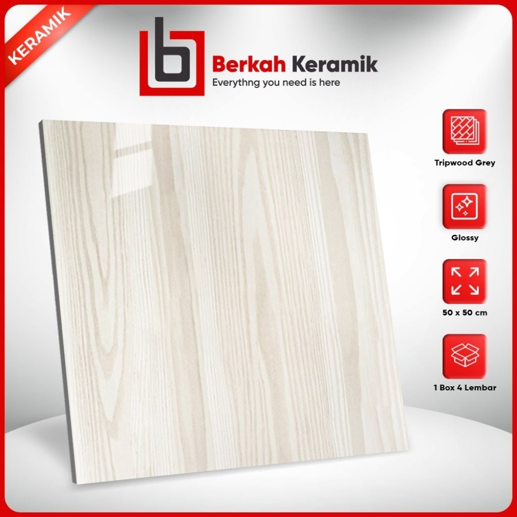 Keramik Motif Kayu Glossy 50x50 Tripwood Grey