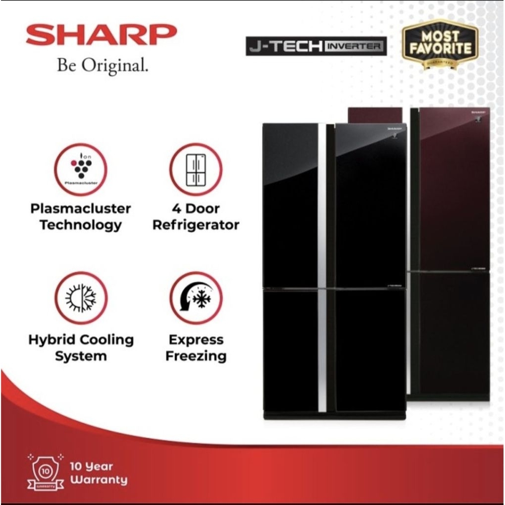 KULKAS SHARP VETRO SERIES 4 PINTU KACA PLASMA CLASTER SJ IF85 PG GB/GR