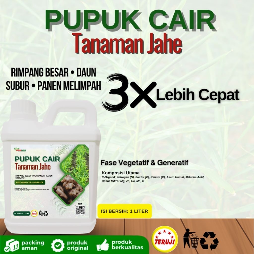 Pupuk cair tanaman Jahe 1 liter/Pupuk penyubur pelebat rimpang tanaman jahe