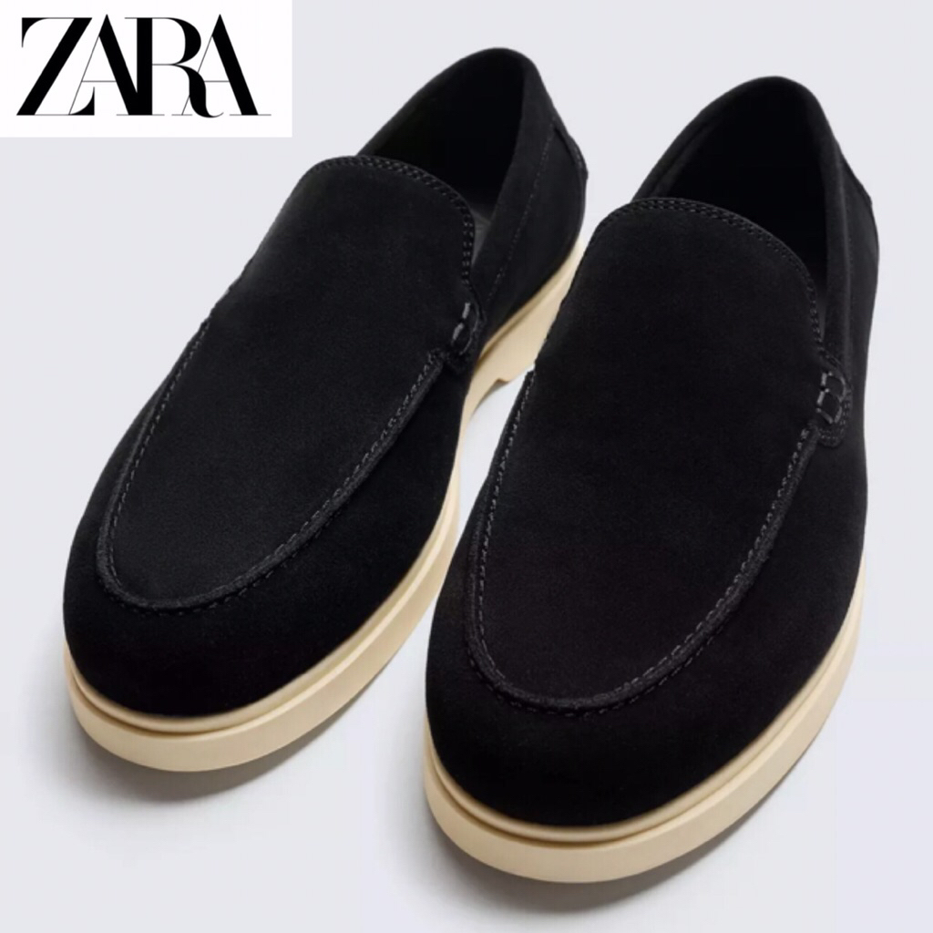ZARA Men Casual Leather Loafers Sepatu Pria Black