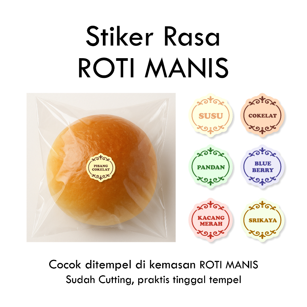 Stiker Penanda Rasa Roti Manis Desain Ornament - Label Premium untuk Kemasan Homemade Bakery