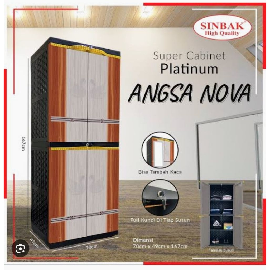 SINBAK SUPER CABINET PLATINUM (black body + kunci) Lemari pakaian