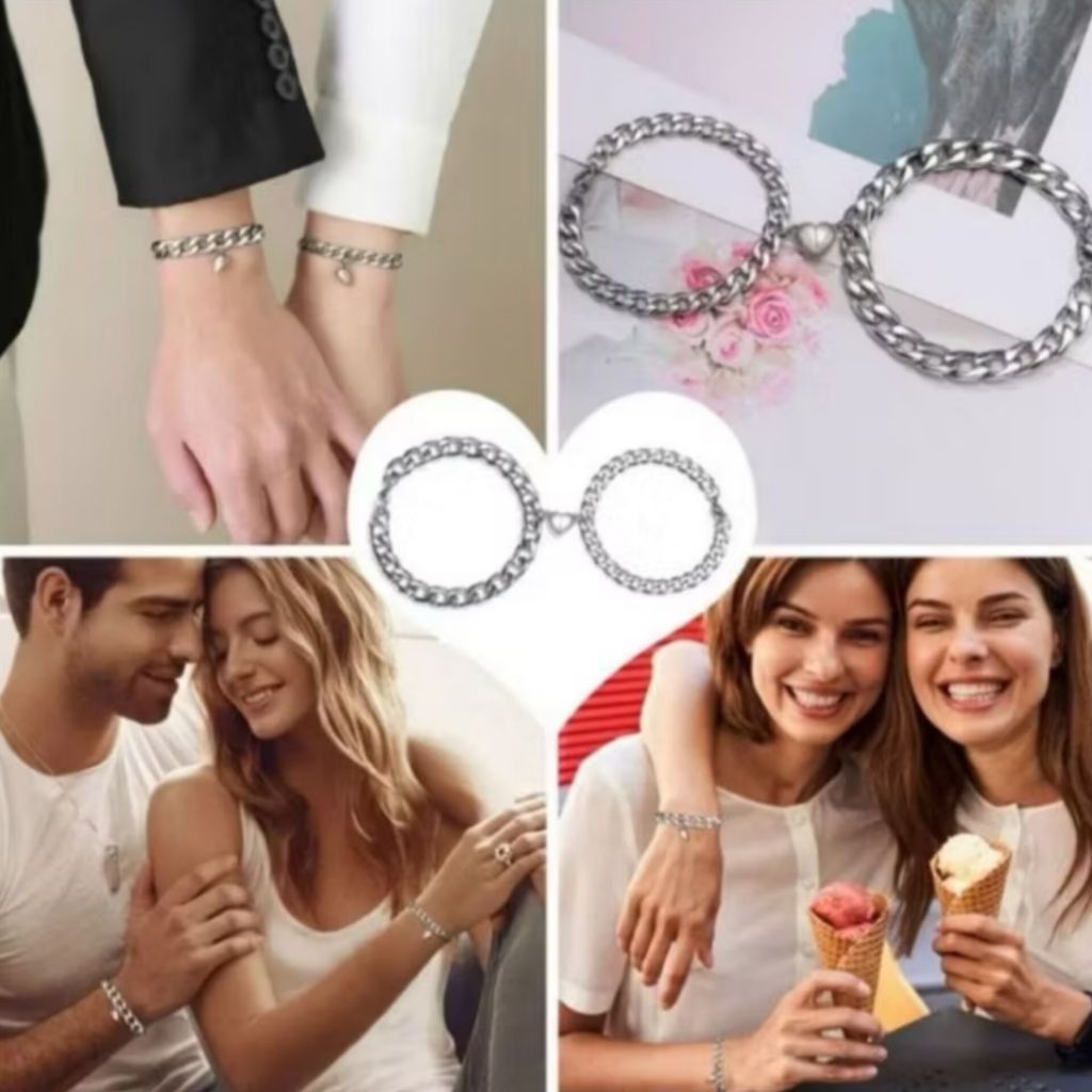 mp08 - Gelang Couple Aesthetic Pasangan Magnet Bestie Lucu Gaya Korea Rantai Aksen Love
