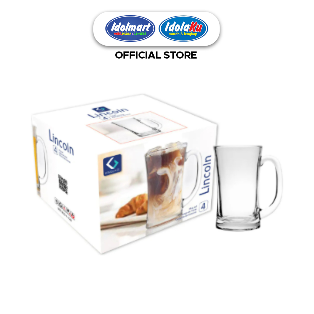 IDOLMART Kimglass Gelas Kaca Lincolin Isi 4 – Gelas Minum Elegan Serbaguna