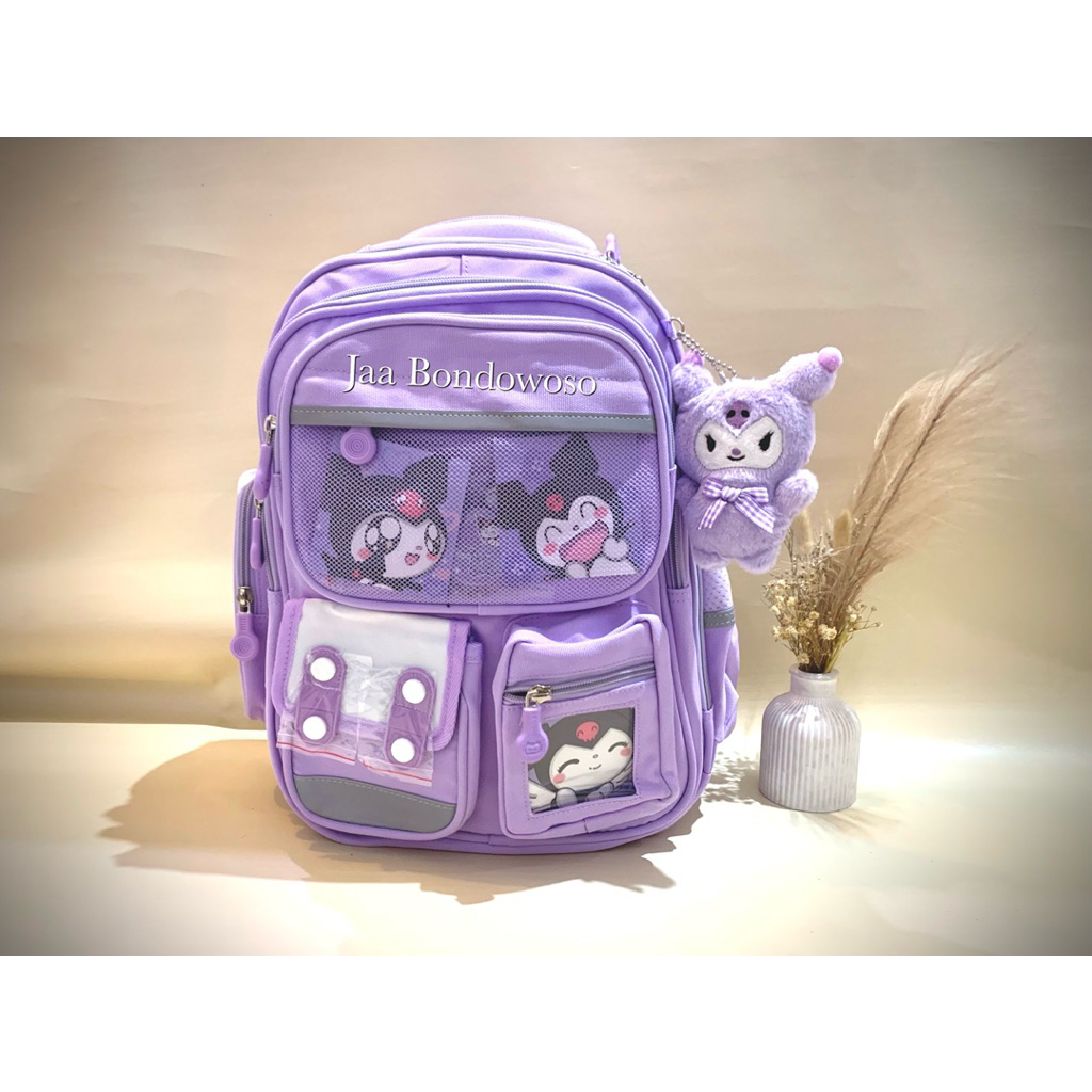 Jaa Bondowoso Tas Ransel Anak perempuan Paud TK SD Kelas 2 Ukuran Besar Tema Kuromi Free Gantungan B