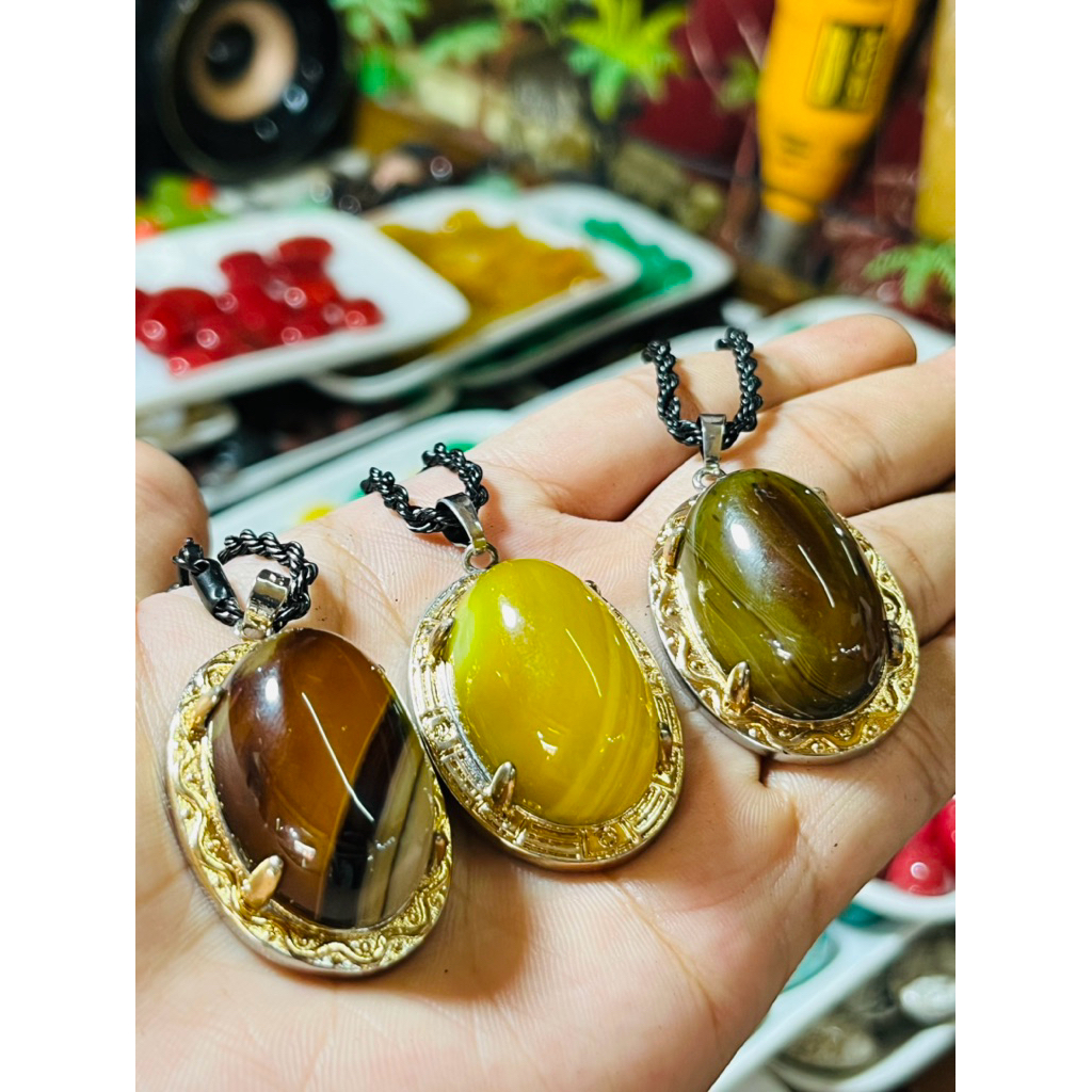 Batu akik motif sulaiman variasi random model kalung liontin