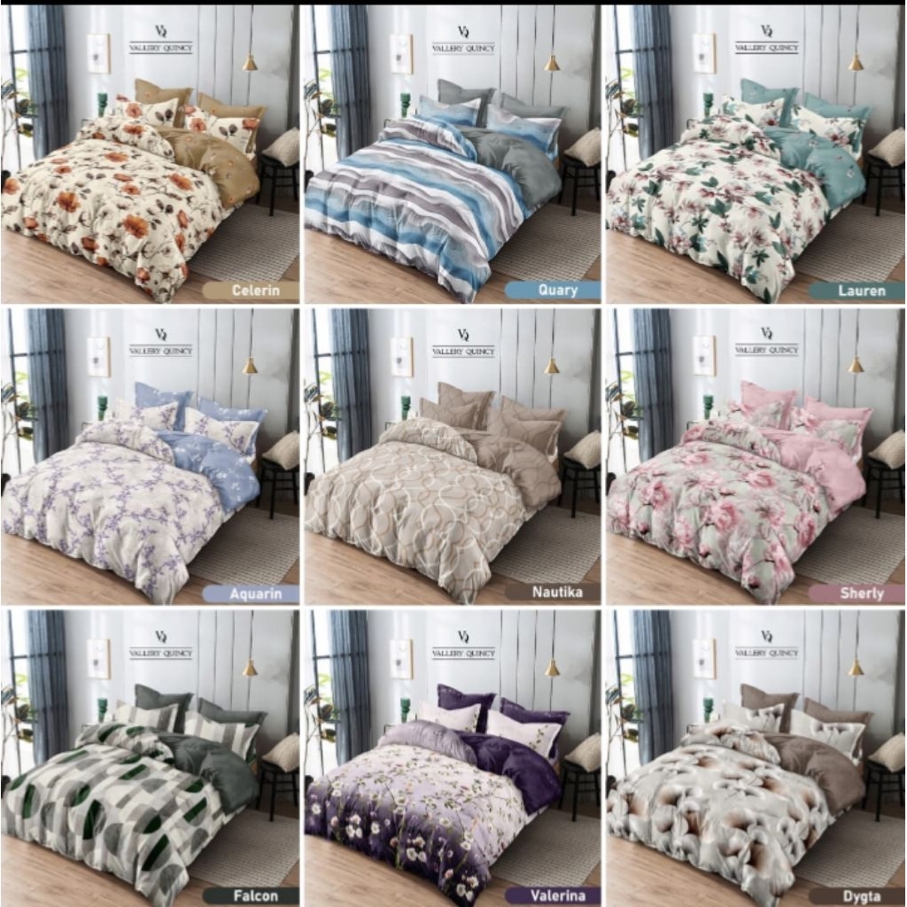 Bedcover Vallery Quincy Motif Set Ukuran Sprei 160 dan 180
