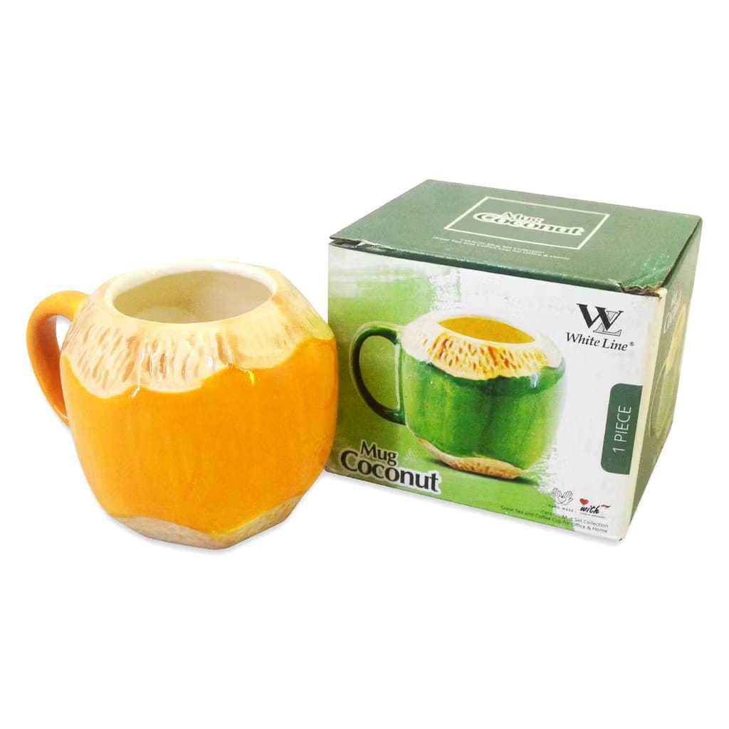 Mug Coconut Keramik - Gelas Mug Unik - Cangkir Mug Kelapa Keramik SNI - Coconut Mug - Hadiah Kado Gi