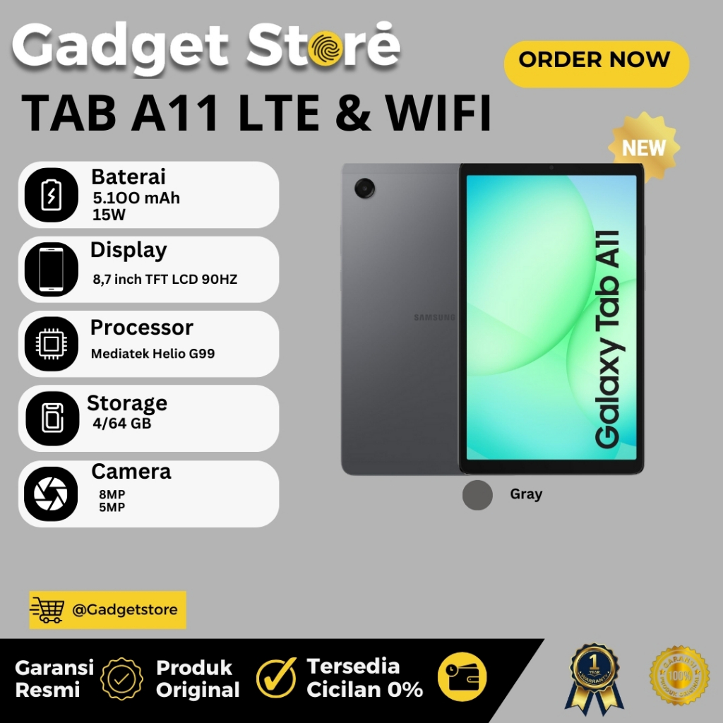 Samsung Tab A11 8`7 LTE WIFI (Ram 4GB, Rom 64GB, Battery 5100mAh) - GRAY