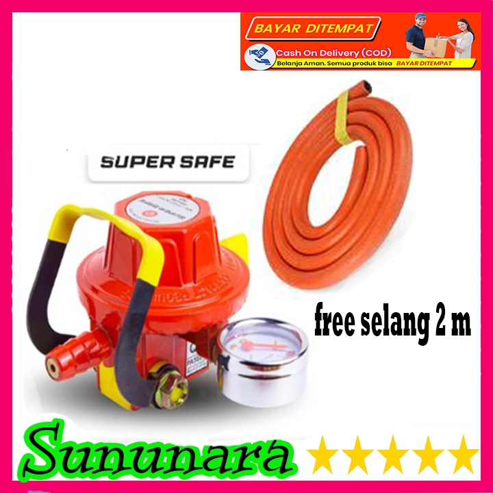 SUNUNARA COD Paket Lengkap Plus Selang Super Safe Regulator Meter Double Lock SS-88R Tekanan Rendah 