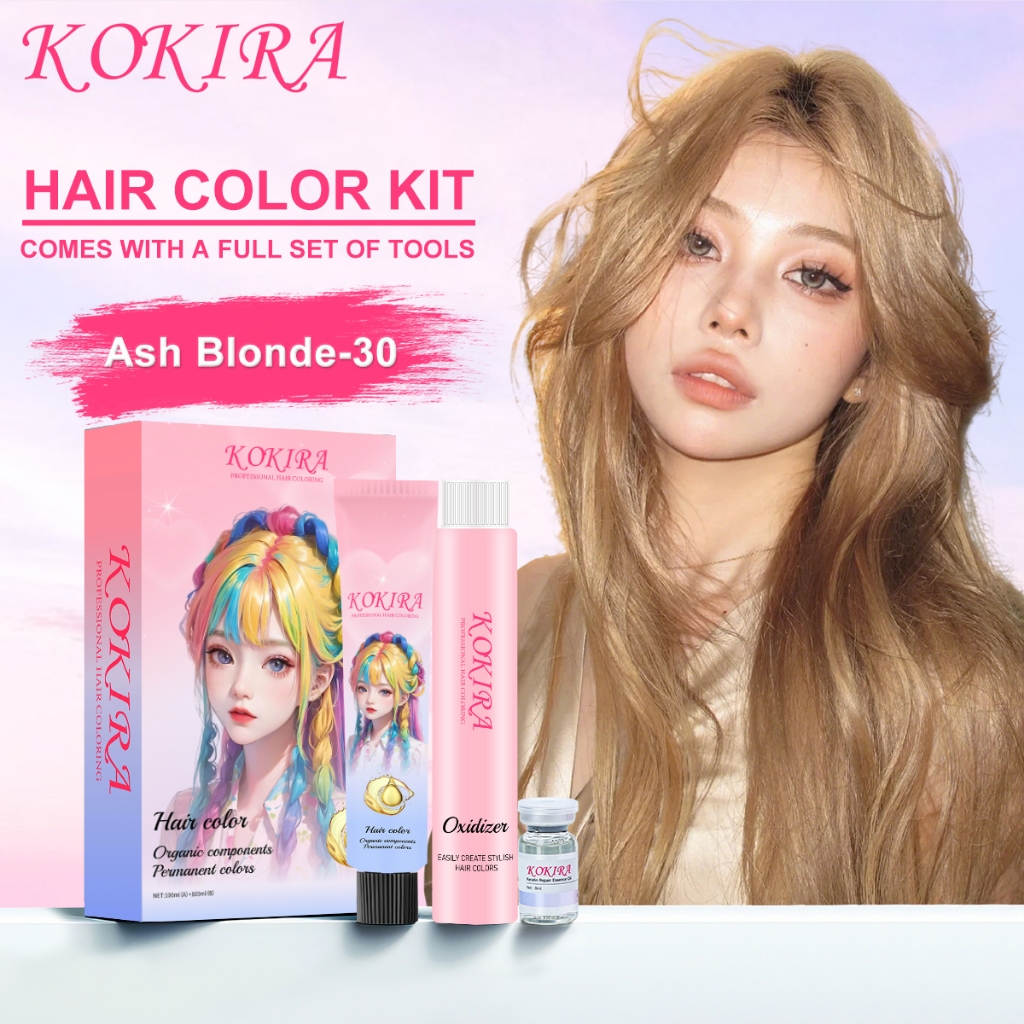 KOKIRA Ash Blonde hair color Cat Rambut Permanen Hair Dye Pewarna Rambut Color 100ml & Developer 100