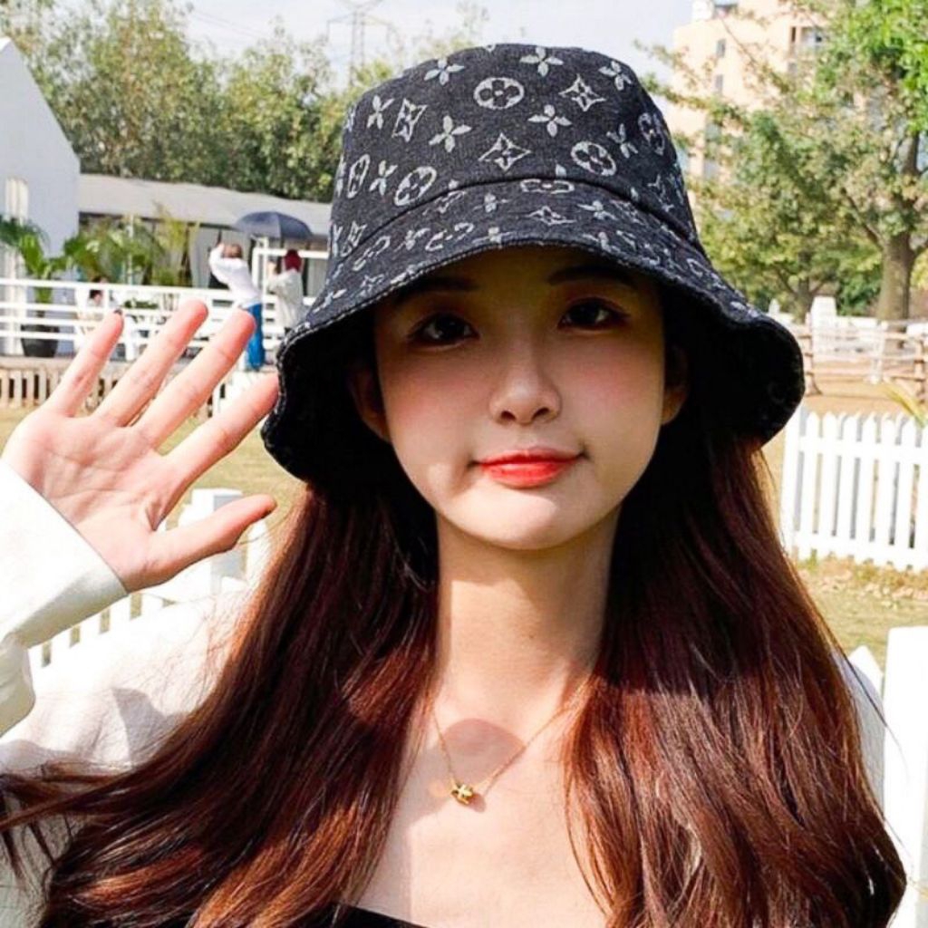 Topi Bucket LV Jeans Denim Pria Wanita Import Korea Fashion