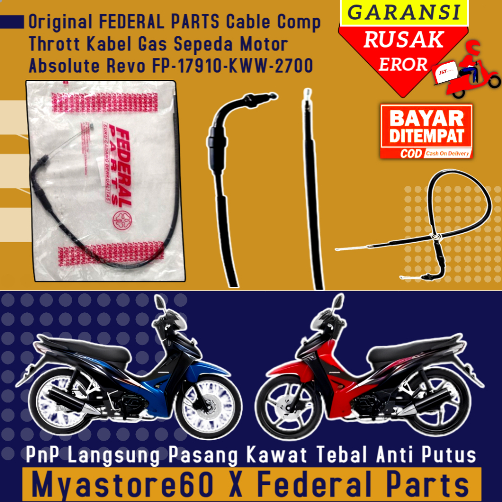 ORIGINAL FEDERAL PARTS Cable Comp Thrott Kabel Gas Sepeda Motor Absolute Revo FP-17910-KWW-2700