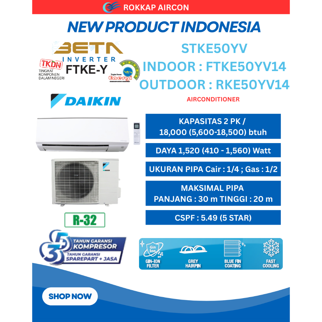 Daikin AC Split 2PK STKE50YV Inverter Standard Indonesia