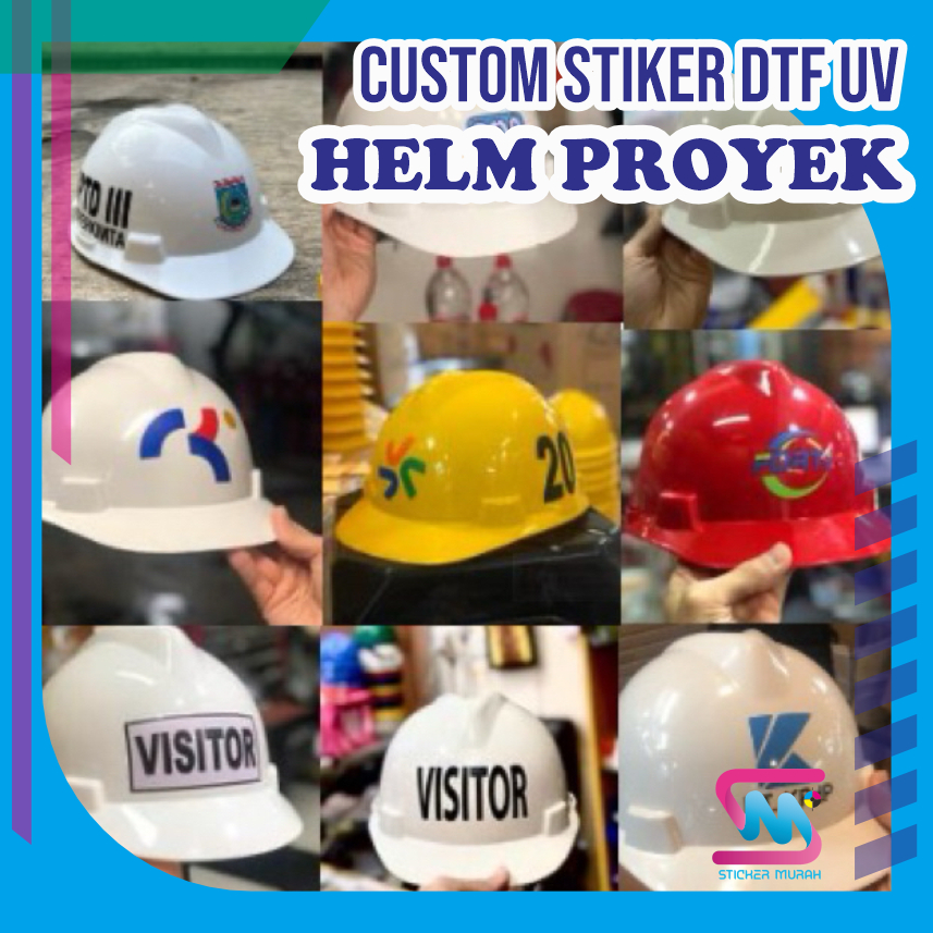 Stiker dtf uv Logo dan Nama Helm Proyek
