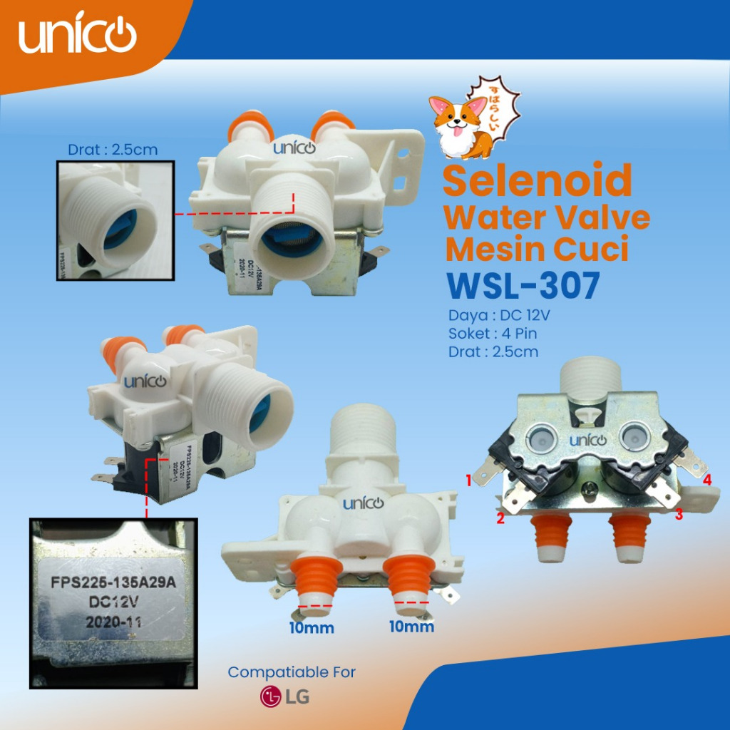 UNICO INDONESIA selenoid water valve LG - WV81049 DC12V WF S14D6 WF S16D6 DC12V WSL-307A