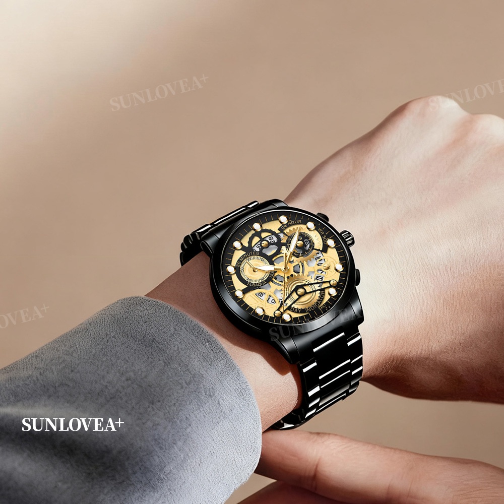 best deals sunlovea+ emas pria jam tangan pria besar emas jam tangan tahan air tinggi pria baja tali