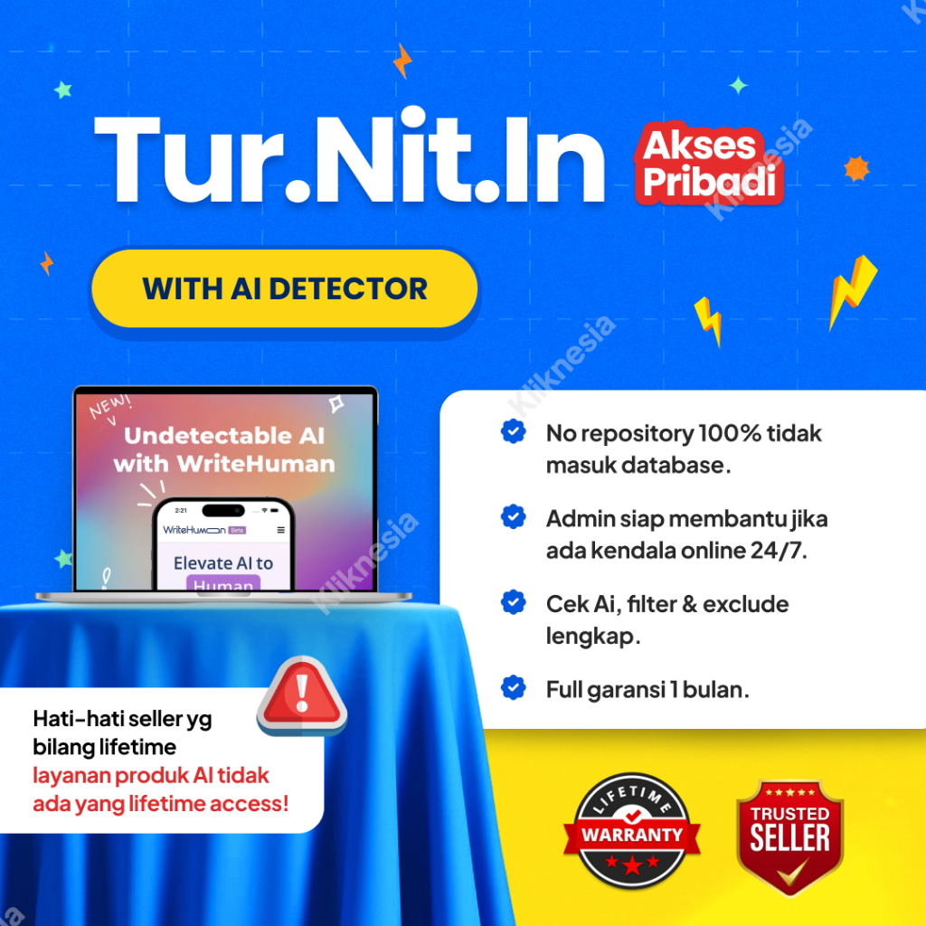 Turnitin Instructor (No Repository) - Cek Plagiasi & AI Sepuasnya (Aman & Tidak Disimpan)