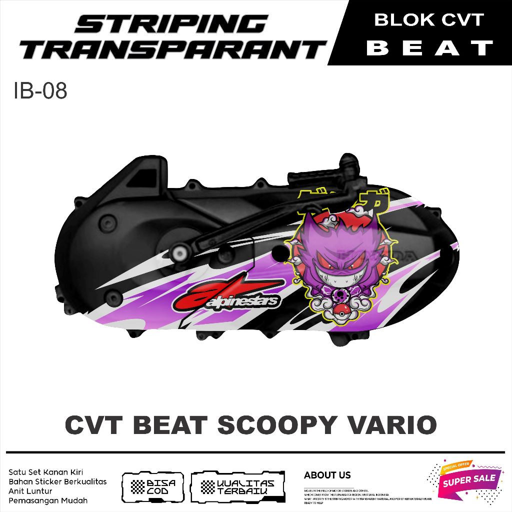 A-08 STCKER BLOK CVT HONDA TRSNAPARAN UV MOTIF KUMON  TAHAN AIR AWET 2 - 3 TAHUN
