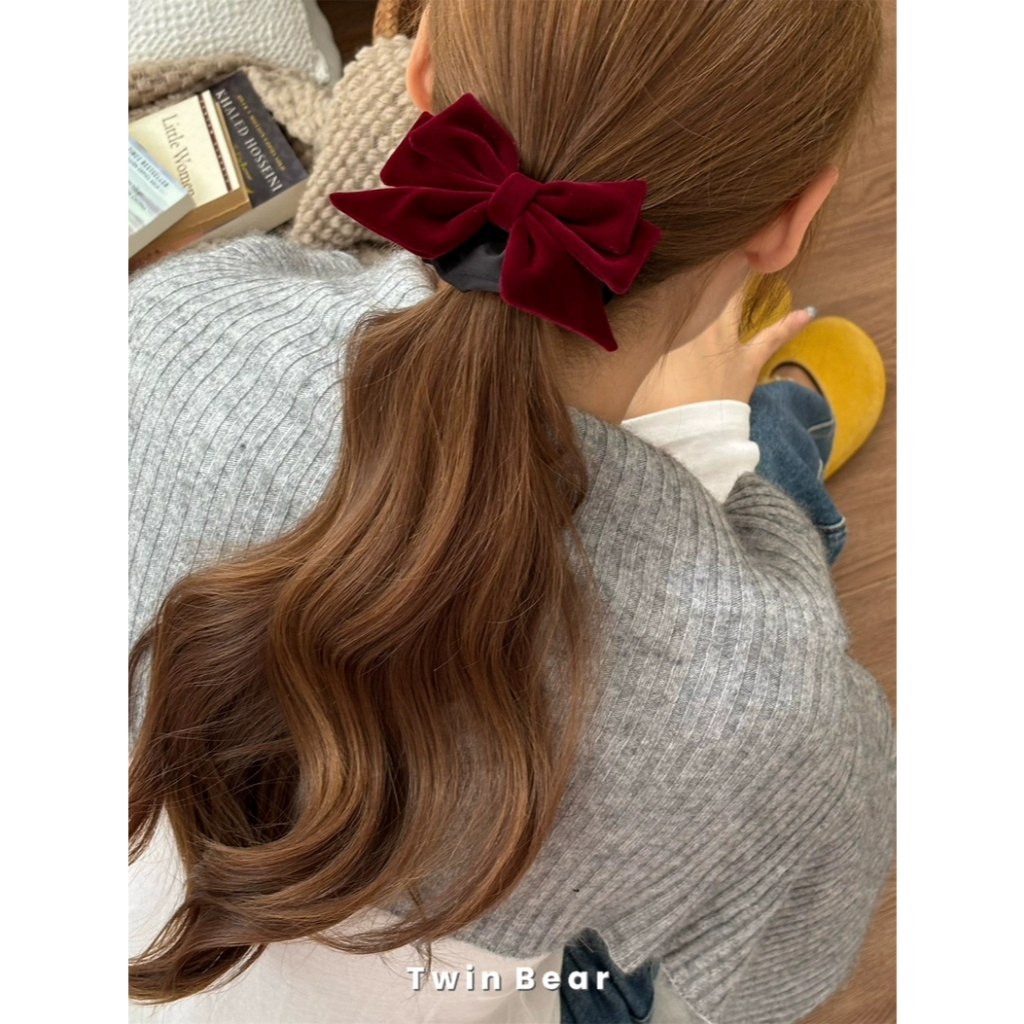double layer velvet bow hair tie