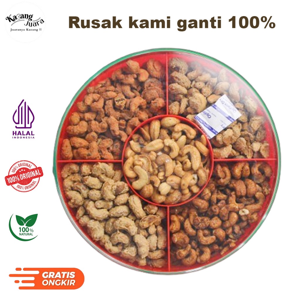 Kacang Mede Toples 5 Rasa Tray Mix Ukuran 900gram Campuran (Mede utuh dan Belah Dua) - Kacang Juara