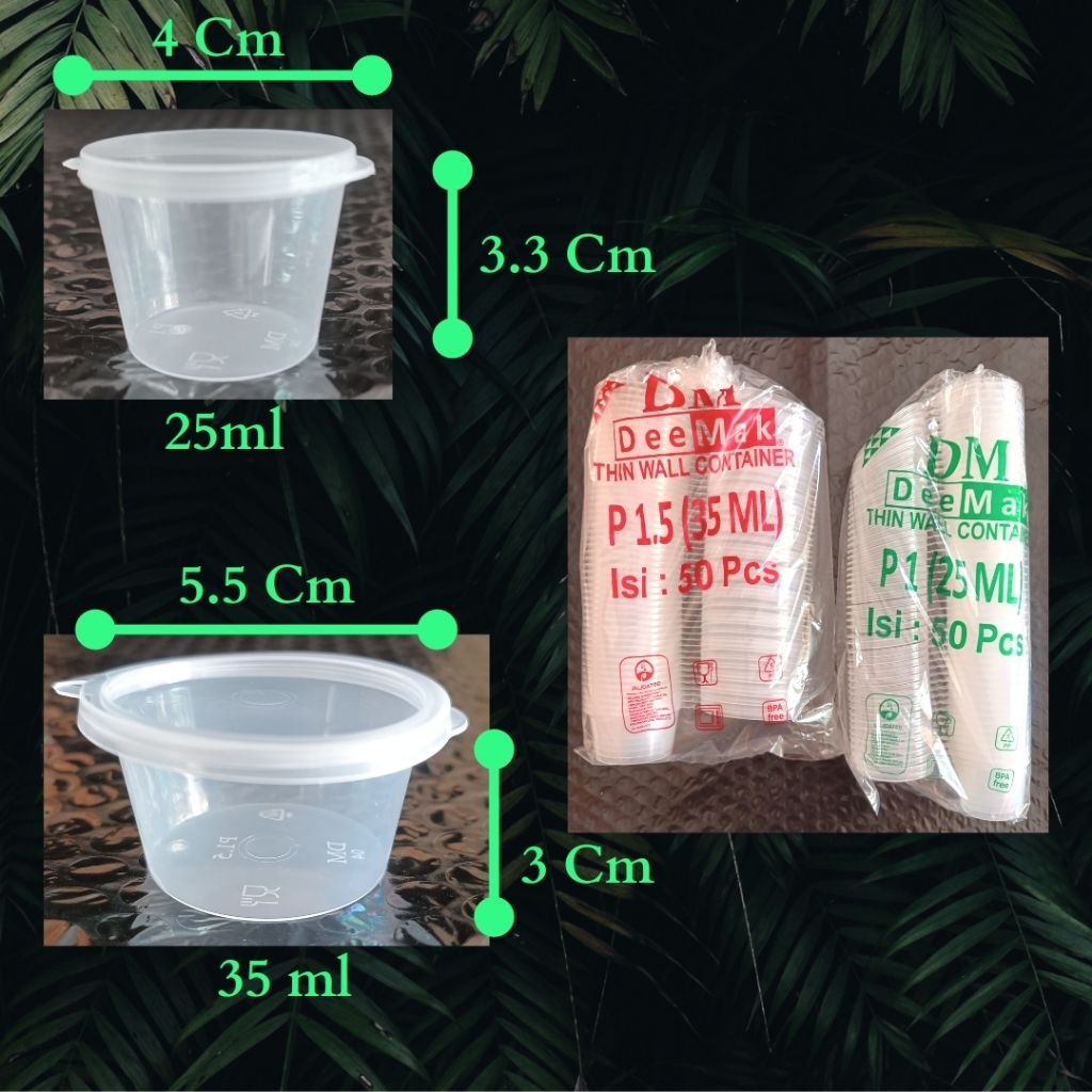 Cup Sambal DM 25 ml dan 35 ml isi 50 pcs / Cup Saos Tutup Sambung / Cup Slime / Cup Sambal Murah Teb