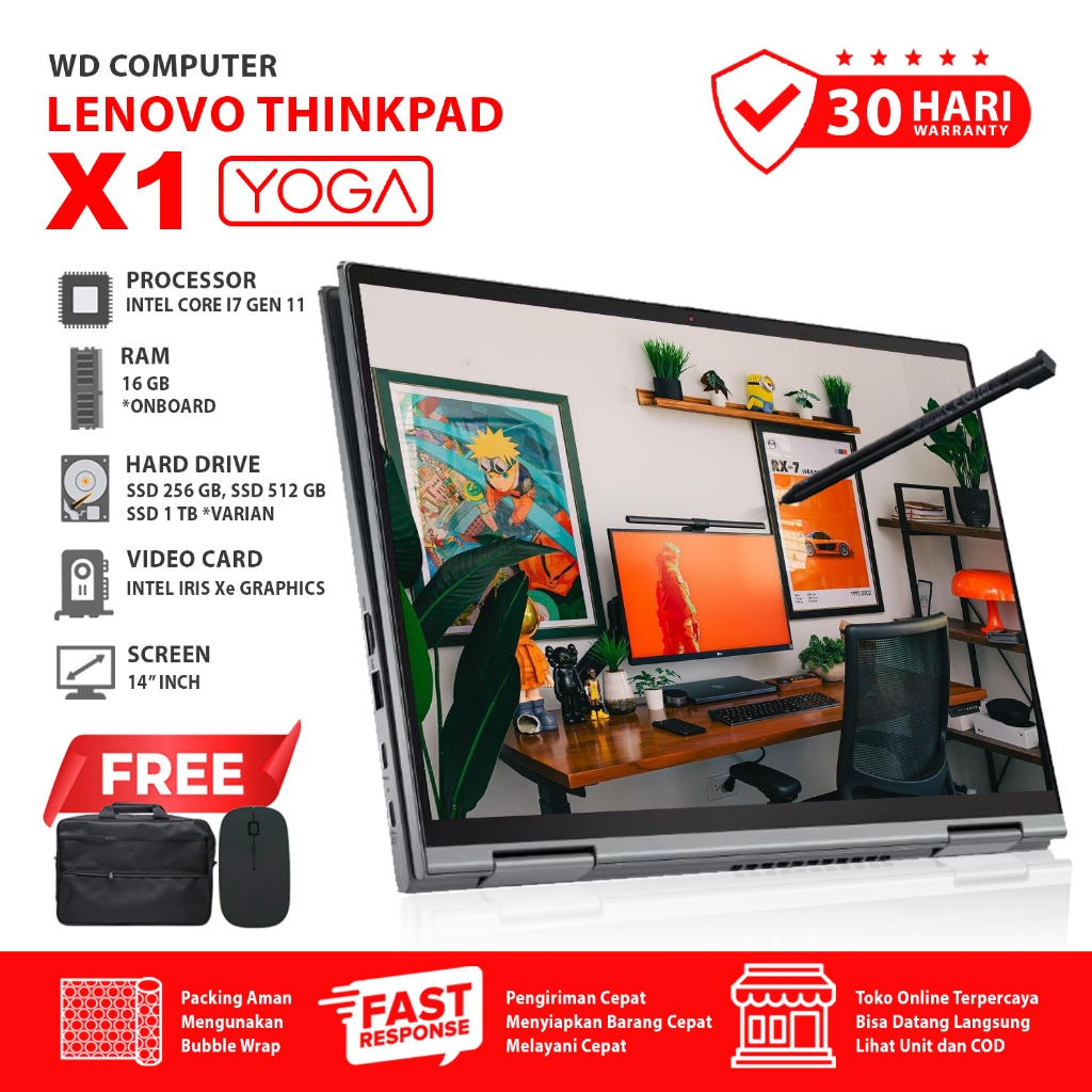 Lenovo X1 Yoga gen 6 core i7 gen 11 | Ringan dan Tipis | Layar IPS Full HD | Bonus Mouse dan Tas
