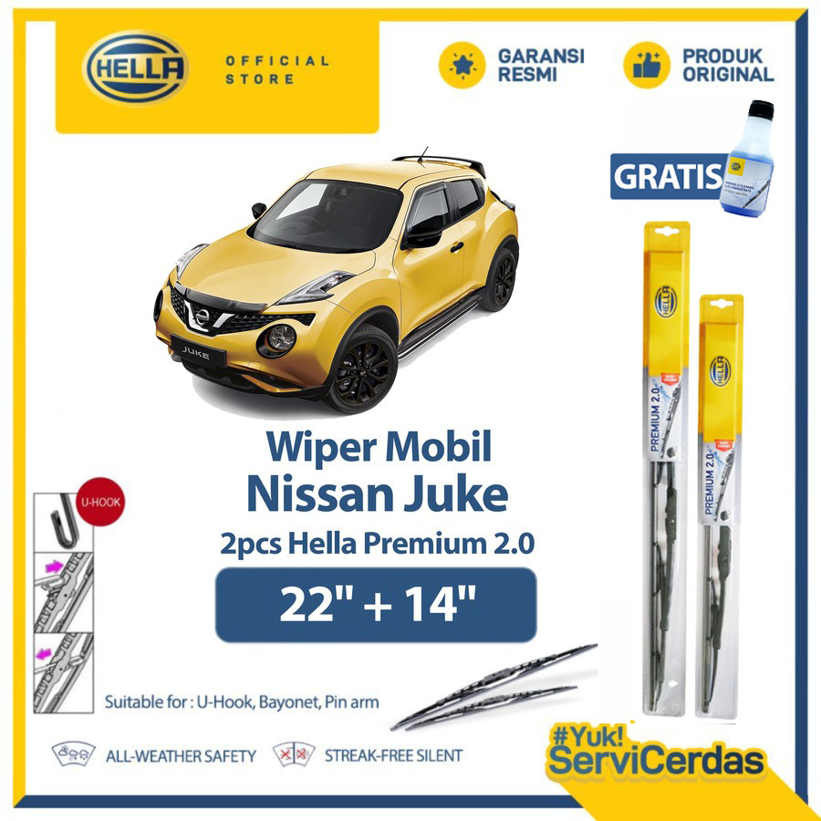 Wiper Mobil NISSAN Juke 22” + 14” (2pcs) - HELLA Premium 2.0