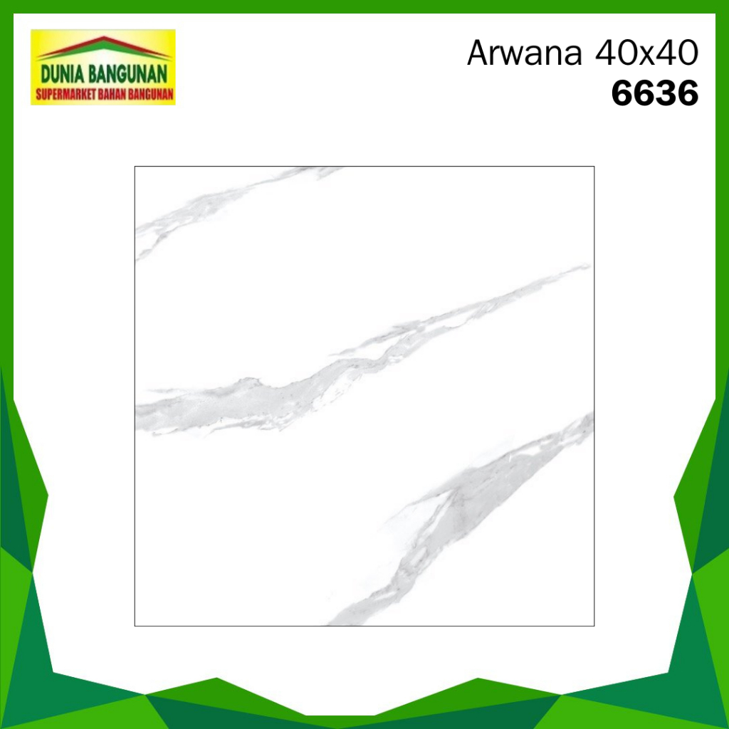 Keramik 40x40 Lantai Arwana 6636 KW1 Keramik Glossy Carara Putih Corak Abu