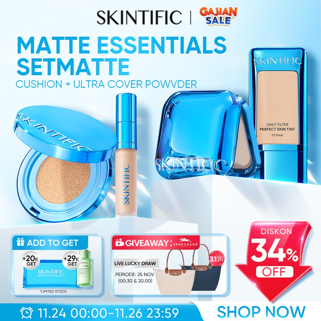 SKINTIFIC - 4pcs Paket Matte Makeup Set | Cover Perfect Serum Concealer +Perfect Stay Velvet Matte C