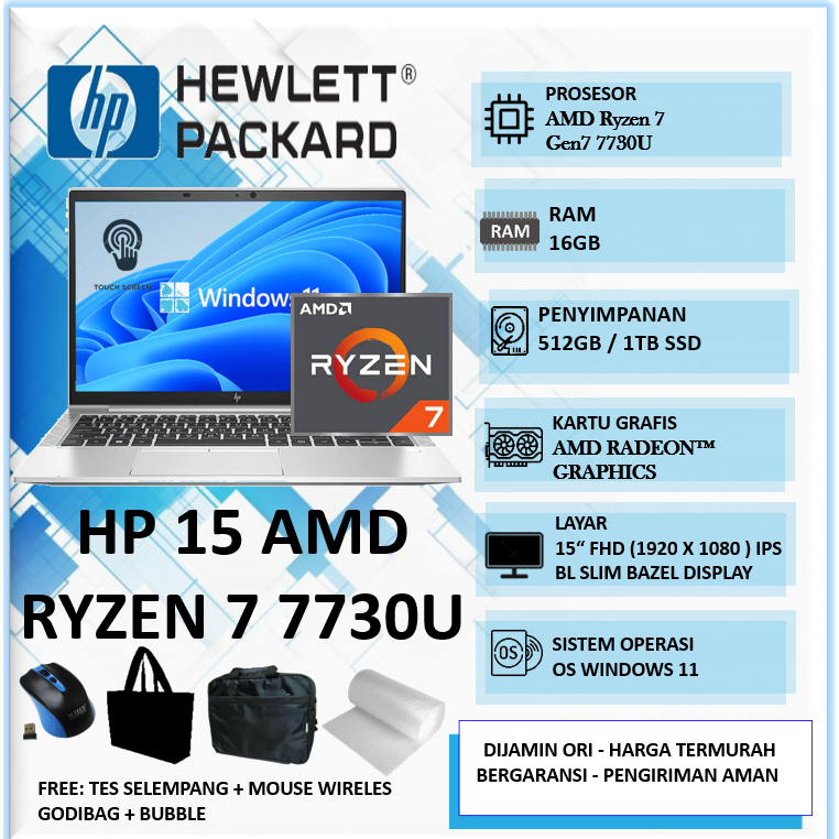 Laptop Gaming Touchscreen HP 15 Amd Ryzen 7 7730U 16GB 1TB 15"FHD IPS Win11