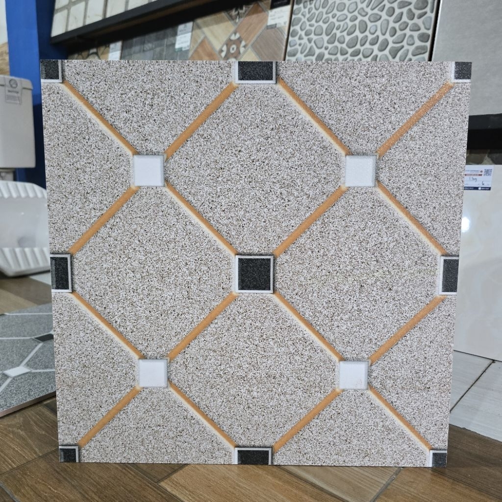 Keramik Lantai Teras Garasi Hexagonal Matt Gliter 50x50 TETRIX BROWN CUTTING KW1