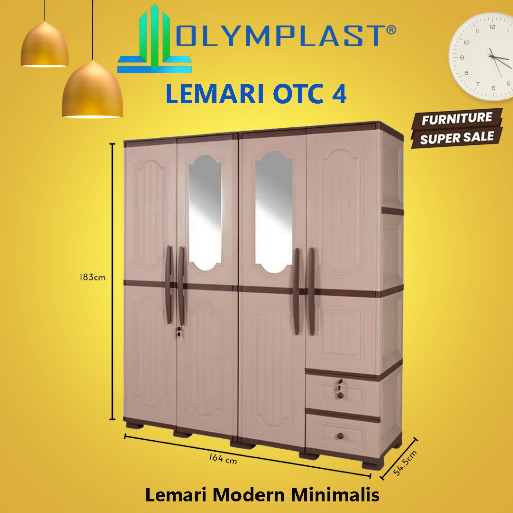 [READY STOCK] OLYMPLAST LEMARI BAJU / PAKAIAN / KABINET BAJU OTC W 4P / OTC WOOD 4 PINTU (4 PINTU)