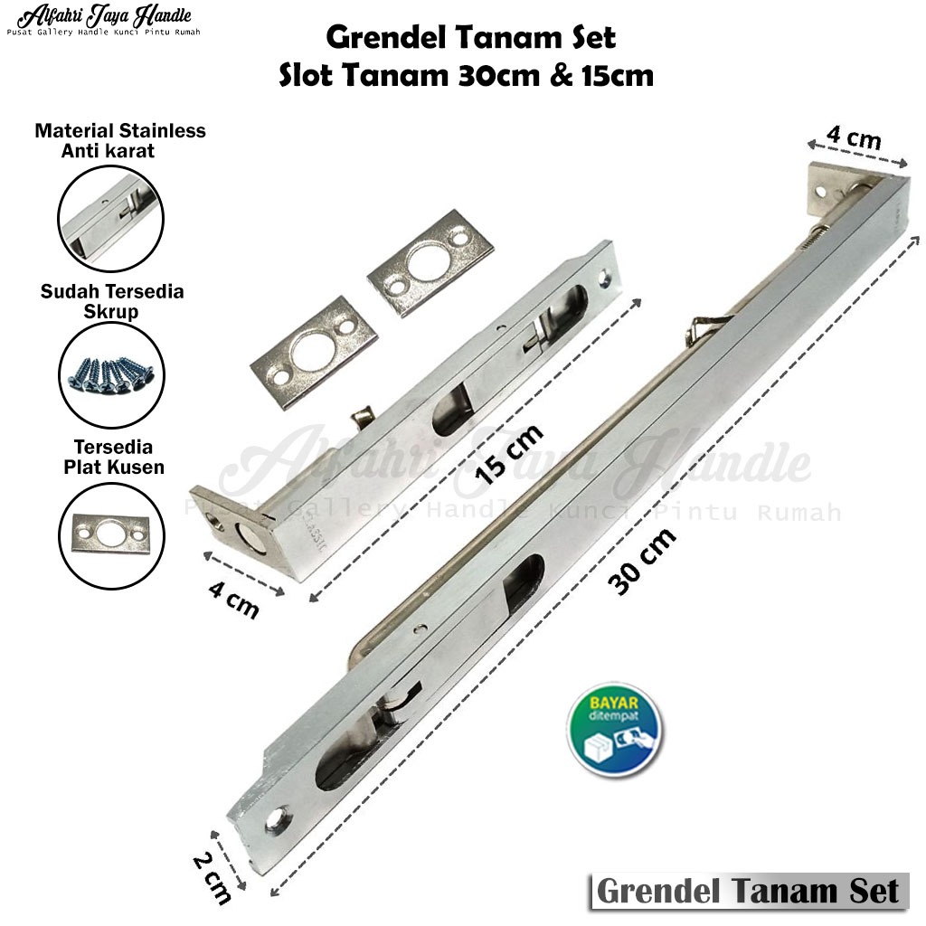 Grendel Tanam Pintu  / Slot Tanam Kunci Pintu 1Set Panjang 30cm Stainless