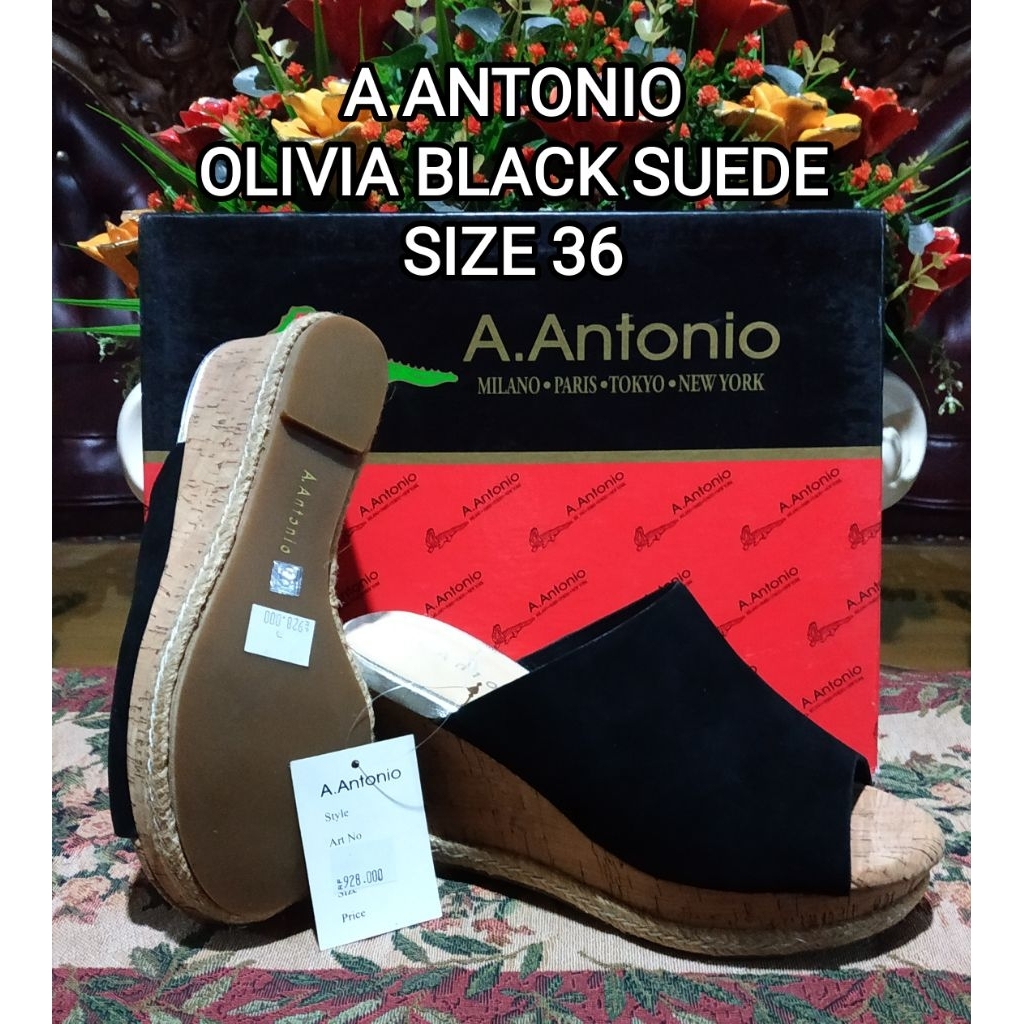 NEW LAST STOCK SANDAL WANITA A ANTONIO SIZE 36 OLIVIA BLACK KULIT SUEDE