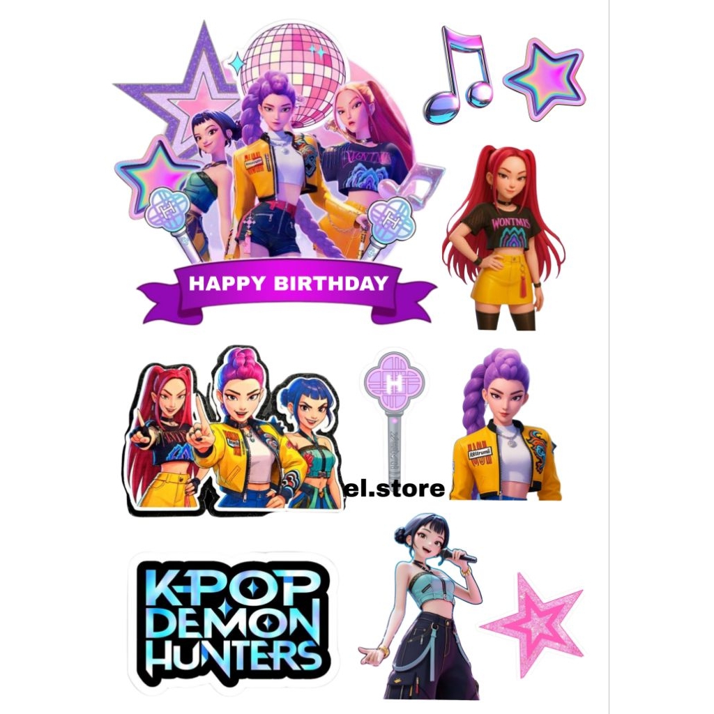 TOPPER CAKE CUSTOM NAMA KPOP DEMON HUNTER / TOPPER KUE ULANG TAHUN TEMA KPOP DEMON HUNTER