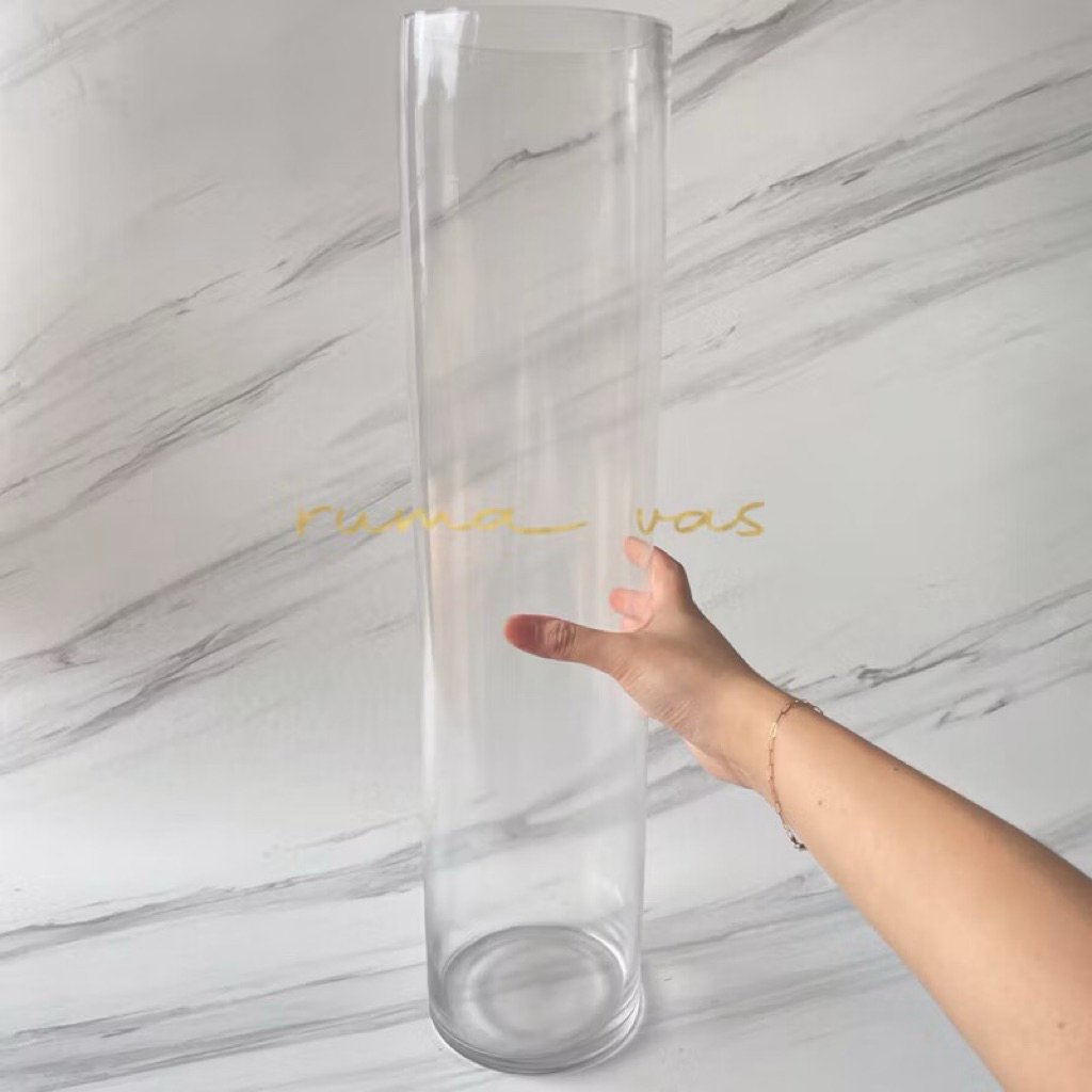 [ EKSPEDISI ] Vas bunga kaca tinggi 60cm diameter 15cm 15x60 vas bunga jumbo elegan mewah dekorasi v