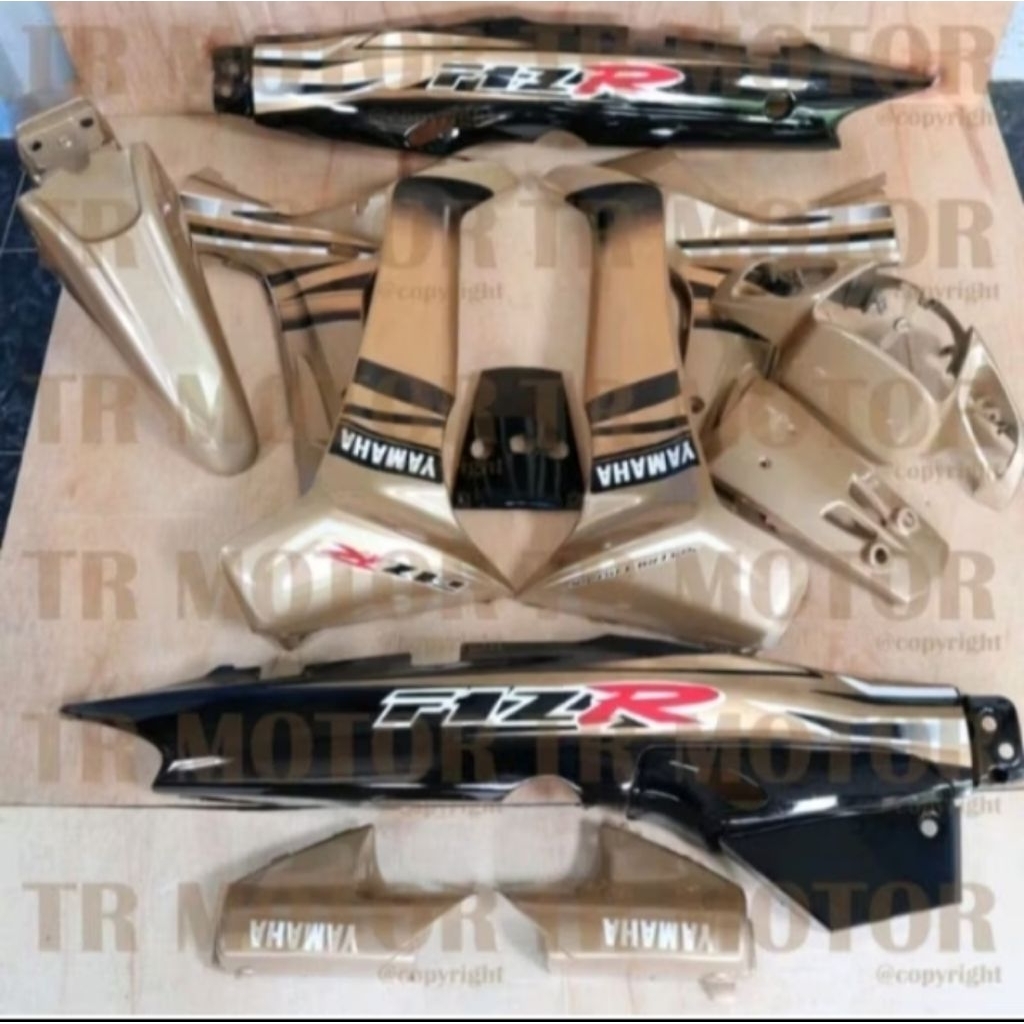 COVER BODY HALUS FULLSET YAMAHA FIZ-R VEGA R LAMA WARNA MILENIUM GOLD HITAM SET STRIPING