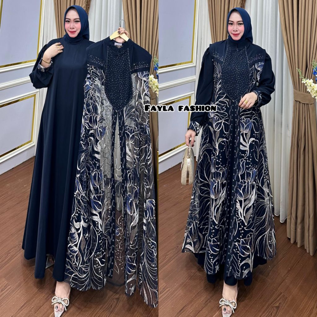 NAURA Dress Wanita MARBELLA PREMIUM Mix Outher Tille Brukat Bordir Kombinasi Payet Swarovski Elegan 