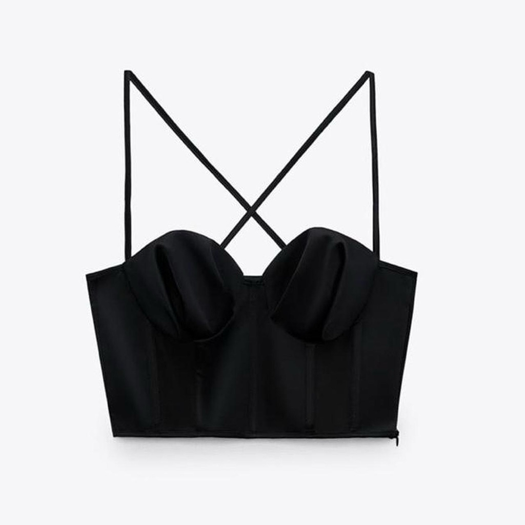 ZARA CORSET TOP EFFECT SATIN BLACK SIZE XS S